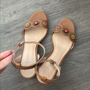 Tory Burch Brown Floral Sandals